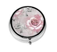 Pink Flowers Watercolor Floral Rose Gray Leaves SplashMeta Pill Box 3 Compartment Medicine Case,Portable Organizer