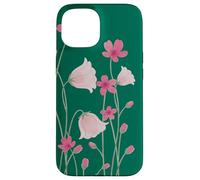 Pink Flowers Wildflower Watercolor Pattern Green Case for iPhone 15