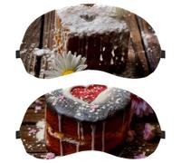 Pink Flowers with Cute Cake on Old Wood Background 2-Pack Light-Blocking Soft Breathable Sleep Mask Eye Masks Sleeping Mask