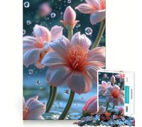 Pink Flowers with Water Droplets 1000 Piece Jigsaw Puzzles for Adults Jigsaw Memory Gain Stress Release Design Assembly Xmas Gift (38x26cm)