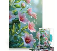 Pink Flowers with Water Droplets Jigsaw Puzzles 1000 Pieces for Adults Brain Skill Stress Release Exact Edge Wall Art Decor (50x75cm)