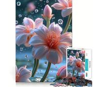 Pink Flowers with Water Droplets Jigsaw Puzzles for Adults1000 Pieces Clear Logic Toy Leisure Time Perfect Cut Creative Gift (50x75cm)
