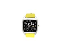 Pink Floyd Dark Side of The Moon Quartz Square Watch Real Leather Band Yellow