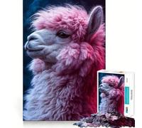 Pink Fluffy Alpaca Portrait 1000 Piece Jigsaw Puzzles for Adults Jigsaw Memory Gain Stress Release Design Assembly Xmas Gift (38x26cm)