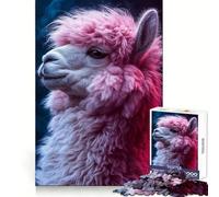 Pink Fluffy Alpaca Portrait 1000 Piece Jigsaw Puzzles for Adults Jigsaw Memory Gain Stress Release Design Assembly Xmas Gift (38x26cm)
