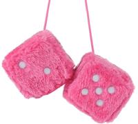 Pink Fluffy Dice for Car, 3 Inch Fuzzy Plush Rear View Mirror Hanging Decor - Washable Retro Car Interior Decoration & Ornament to Personalise Your Ride. First Car Gift for Women & New Drivers.