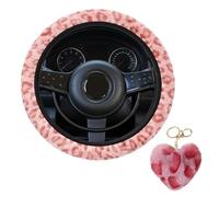 Pink Fluffy Steering Wheel Cover Fit 38cm, With Leopard Print Keychain, Soft Car Steering Wheel Covers for Comfort and Style, Leopard Print Car Accessories for Personalised Driving Experience