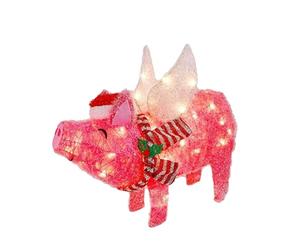Pink Flying Pig Statue - 260g 3D Acrylic Christmas Pig Decor Illuminated Festive Ornament with Santa Hat Scarf | Outdoor Garden Garden Patio Decoration for Holiday Party