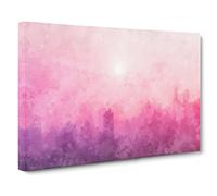 Pink Fog Over The City Canvas Print | Gallery Wrapped 30mm Frame Wall Art | 24x16 inches | Ready to Hang | Modern Cityscape Picture | Living Room Bedroom Lounge Office