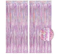 Pink Foil Fringe Curtain Streamers 2Pcs 100x250cm, Shiny Metallic Backdrop for Wedding Graduation Birthday Christmas Party Decorations, Durable and Reusable Holiday Photo Booth Background