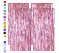 Pink Foil Fringe Tinsel Backdrop,4pcs 3.2 x 6.5ft Pink Foil Curtain Decoration,Pink Metallic Tinsel Foil Fringe Curtain for Mermaid Birthday Baby Shower Mama Mia Bachelorette Pink Princess Party