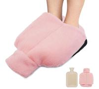Pink Foot Hot Water Bottle: 2L Foot Warmer with Removable Soft Plush Cover Natural Rubber Heated Feet Warmers for Women Relaxing Sleeping in Cold Winter Days (Size 35 to 45)
