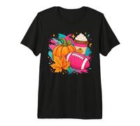 Pink Football Pumpkin Spice Coffee Cute Fall Game Day Design Premium T-Shirt