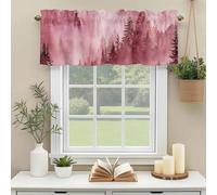Pink Forest Mountain Valances for Windows, Retro Watercolor Gradual Foggy Pine Tree Rod Pocket Valance Short Window Treatments Curtains for Kitchen Bathroom Bedroom Decor, 42 x 18 Inches