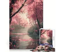 Pink Forest Reflections 1000 Piece Jigsaw Puzzles for Teenagers Jigsaw Recall Build Easy Leisure Neat Cut Santa Wish Gift (38x52cm)