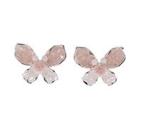 Pink four-petal flower earrings with a gradient of floral temperament, pink crystal flower