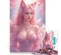 Pink Fox Girl in Dress Jigsaw Puzzles 1000 Pieces for Adults Brain Skill Stress Release Exact Edge Wall Art Decor (38x26cm)