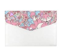 Pink Foxes A4 Folder, Expanding File Folders A4, Plastic Wallet Folder, Uni Essentials Stationery Clear Wallets, Expanding File Organiser with Snap Button, Document Case for School Office Home Travel