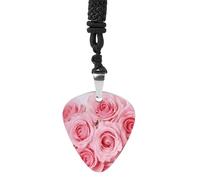 Pink Fresh Roses Guitar Pick Necklace Exquisite Titanium Steel Personalized Necklaces Cool Pendant Necklaces Fashion Guitar Pick Holder Necklace Unique Gifts for Adult