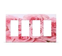 Pink Fresh Roses Outlet Cover Exquisite Durable Decorative Wall Plate Premium Polycarbonate Thermoplastic 4-Gang Faceplate Covers Fashion Hidden Screw Light Switch Cover