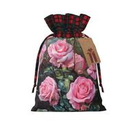 Pink Fresh Roses Print Gift Decor Bags Drawstring Pouches Eco-Friendly Anniversaries Present Packaging