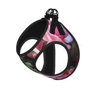 Pink Fresh Roses Print Pet Leash Vest Reflective Adjustable Soft Mesh Vest Breathable For Daily Walks