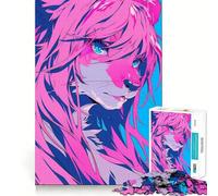 Pink Furry Anime Girl 1000 Piece Jigsaw Puzzles for Teenagers Memory Boost Home Leisure Image Assembly Lovely Gift (50x75cm)