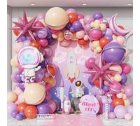 Pink Galaxy Balloons Arch Garland Kit 156Pcs Purple Pink Blush Balloons Garland with Astronat Moon Foil Balloons for Girl Outer Space Two The Moon Birthday Baby Shower Party Decorations