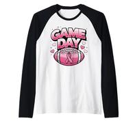 Pink Game Day Football Awareness Support Design Raglan Baseball Tee