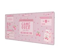 Pink Game Strawberry Milk Gaming Mouse Pad XL, Large Extended Mousepad Desk Pad, Long Nonslip Rubber Mice Mats Stitched Edges Playmat for Office Home Gamer, 31.5x11.8 Inch