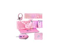 Pink Gaming Keyboard and Mouse Headset Headphones and Mouse pad Wired LED RGB Backlight Bundle Pink PC Accessories for Gamers and Xbox and PS4 PS5 Nintendo Switch Users - 4in1 Edition Hornet RX-250
