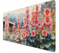 Pink Gaming Mouse Pad Flowers Large Mouse Mat 24" x 12" Washable Mousepad, Office Accessories, Mousepad with Non-Slip Base and Stitched Edge, Keyboard Mat for Home Office Gaming Room Decor -XZ24Z