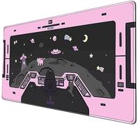 Pink Gaming Mouse Pad Xl-31.5x15.7in-Space Cat Desk Pad-Black -Gaming Desk Decor-with Non-Slip Base Stitched Eges