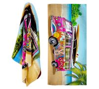 (Pink) GEEZY Microfibre Beach Towel Bus Design Quick Dry Summer Pool Travel Absorbent