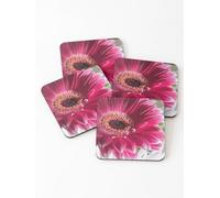 Pink Gerbera Daisy Flower Set of 4 Square MDF Backed Hand Printed Coasters