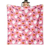 Pink Ghost Blanket for Kids Girls 50"x60", Cute Halloween Cat Throw Blanket, Soft Flannel Fleece Halloween Blankets and Throws Decor Gifts for Kids Women