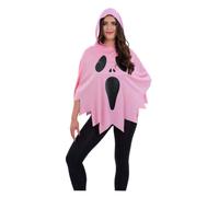 Pink Ghost Face Poncho Adults Halloween Fancy Dress Accessory Scary Horror Shawl