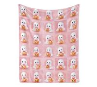 Pink Ghost Throw Blanket, Preppy Blanket Coquette 50" x 60", Soft Flannel Halloween Blankets for Girls Room Decor