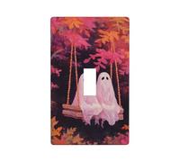 Pink Ghosts On Old Wooden Swing Light Switch Cover Decorative Single Toggle 1 Gang Wall Plate for Kitchen Farmhouse Bedroom Bathroom Art Decor