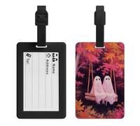 Pink Ghosts on Old Wooden Swing Luggage Tag Travel Bag Suitcase Baggage Name Tags