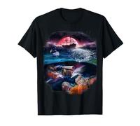 Pink Giant Moon and Dolphin with Pirate Boat T-Shirt