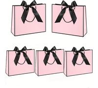 Pink Gift Bags 5pcs Premium Gift Bags with 20pcs Pink Wrapping Paper, Elegant Medium Present Bags 28x20x10cm with Sturdy Handles for Birthday, Wedding, Christmas, Valentine's Day, Party Favours