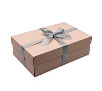 Pink Gift Box with Lid | Pick Your Ribbon Colour | Large Memory or Hamper Boxes | Flat-Packed Gift Boxes for Presents, Birthday or Baby Gifts | Size 30x20x10cm (Silver Ribbon 84)