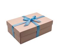 Pink Gift Box with Lid | Pick Your Ribbon Colour | Large Memory or Hamper Boxes | Flat-Packed Gift Boxes for Presents, Birthday or Baby Gifts | Size 30x20x10cm (Baby Blue Ribbon 70)