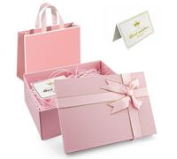 Pink Gift Boxes Premium Present Box with Lid 21.5x16x8cm,High Hardness,Large Space,Gift Box for Presents with Bags,Raffia,Cards,Designed for Birthdays Valentine's Day Anniversaries Holidays