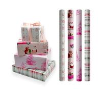 Pink Gift Wrapping Paper Rolls, 4 Rolls 43cm*3 Meter Christmas Wrapping Paper Roll,Suitable for Xmas, Birthday, Party,Wedding,Baby Shower,Festival Gift Decorations
