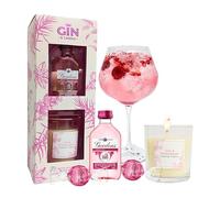 Pink Gin & Candle Gifts for Women - Flavoured Gin 5cl Miniature Alcohol Bottles, Scented Candle & 2 x Strawberry Chocolate Truffles. Gin Gift Set for Birthday Gifts, Christmas Stocking Fillers