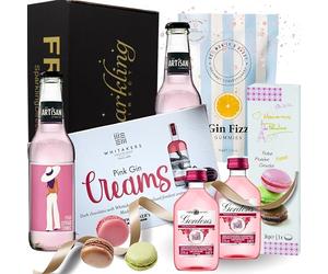 Pink Gin Gift Set - Valentine's Gifts for Her, Gin Hamper with 2 x 5 ordon's Pink Gin, Whitakers Pink Gin Chocolates, Gin Fizz Gummies, and 2 Bottles of Artisan Lemon Tonic