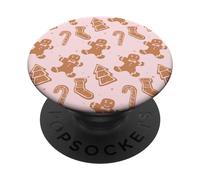 Pink Gingerbread Cookie Christmas with Polka Dots PopSockets Adhesive PopGrip