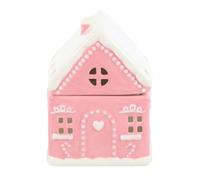 Pink Gingerbread House Oil Burner - Festive Ceramic Aromatherapy Diffuser for Home and Office - Delightful Fragrance Warmer with Tealight Candle Holder - Gift for Holiday Ambiance and Relaxation